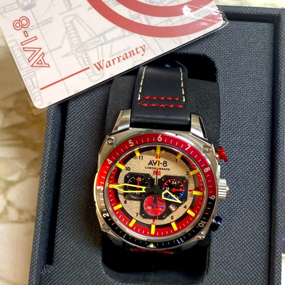 Men's Black and Red Chronograph Watch